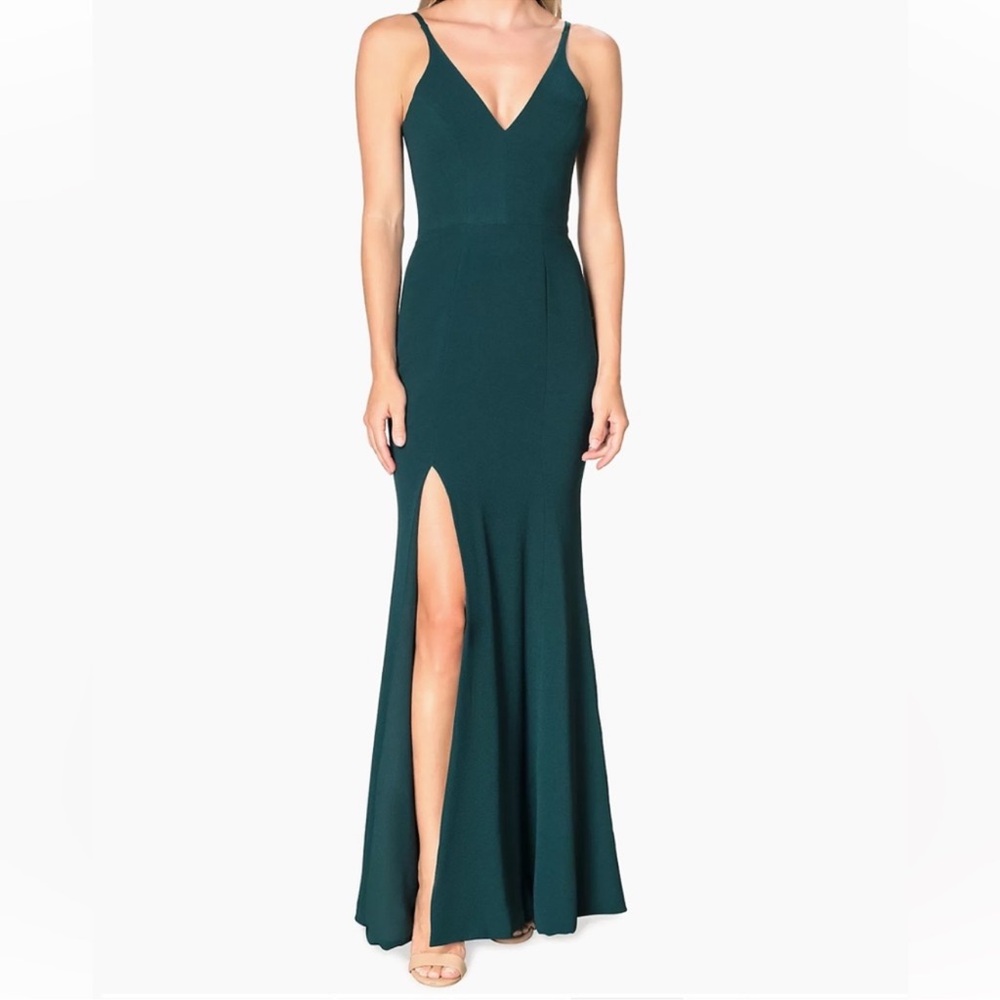 Dress The Population Iris Slit Crepe Gown